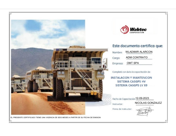 Certificado Wabtec CAS GPS
